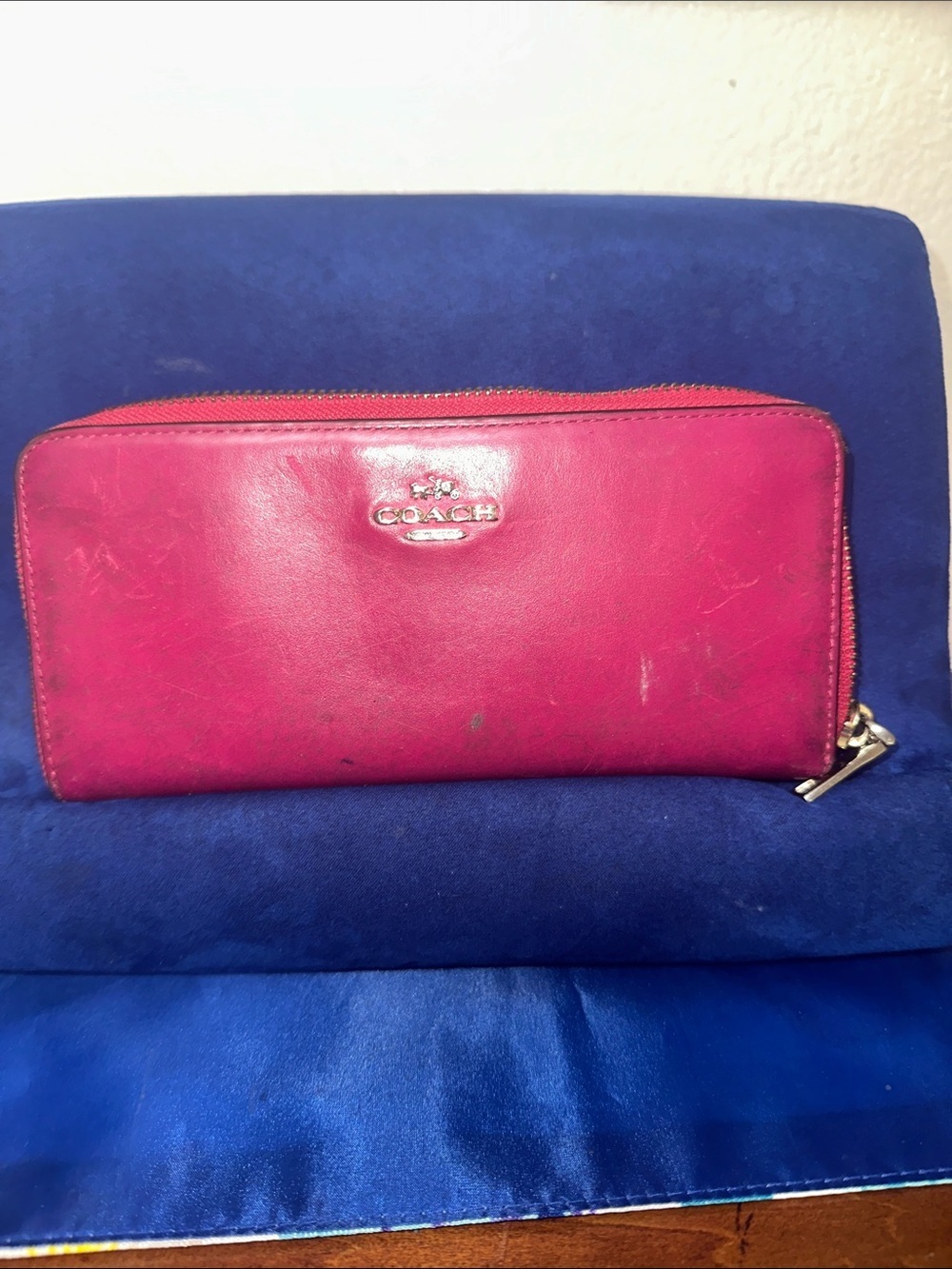 Coach Hot Pink Leather Zip Wallet with Silver Hardware